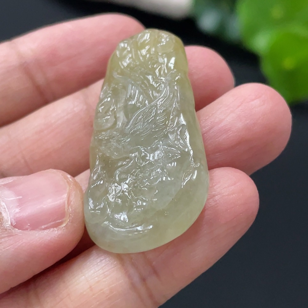 F28230352 Jadeite Phoenix and Peony Pendant