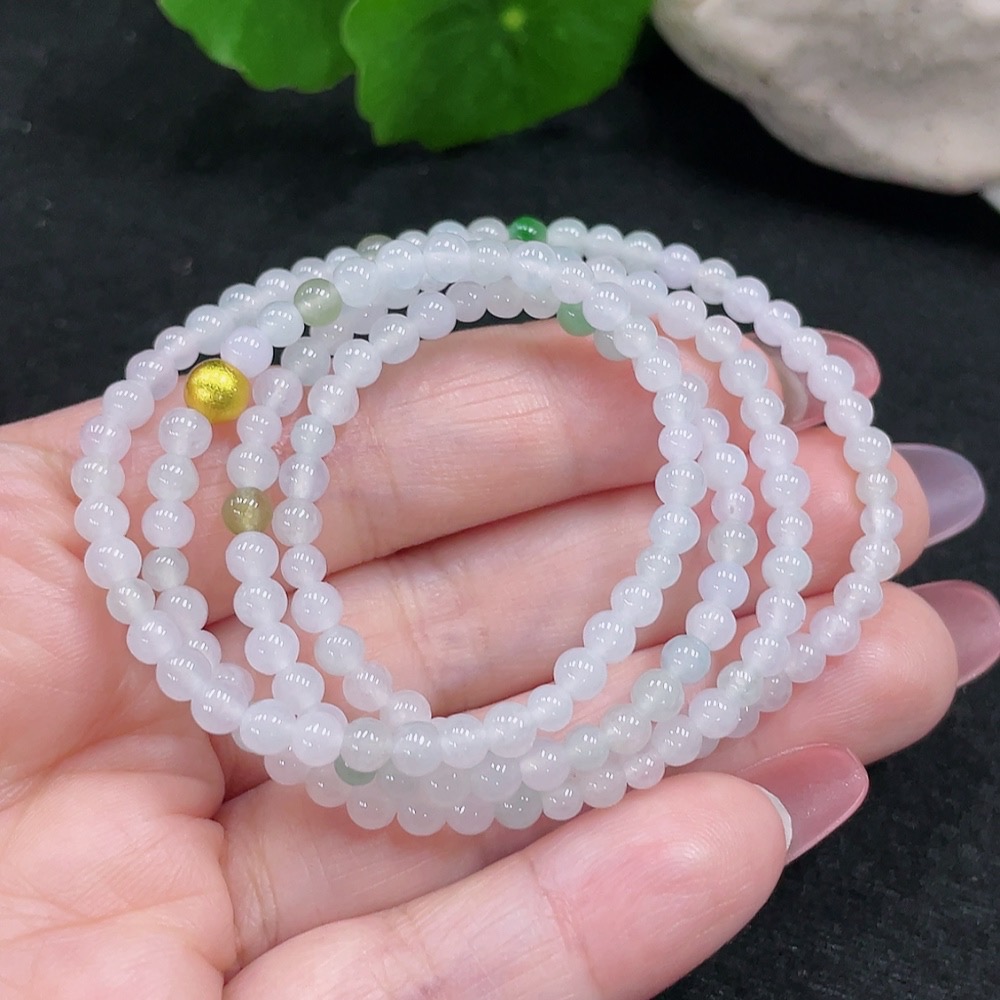 F33826783 Jadeite Beaded Necklace Approx. 3.8mm Non-Gold-Inlaid Total Weight Approx. 13.48g