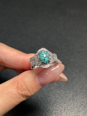 C34991572 Turquoise Ring with Other Mineral Components, Adjustable, Non-Gold, Total Weight Approx. 3.73g (Including Minerals)
