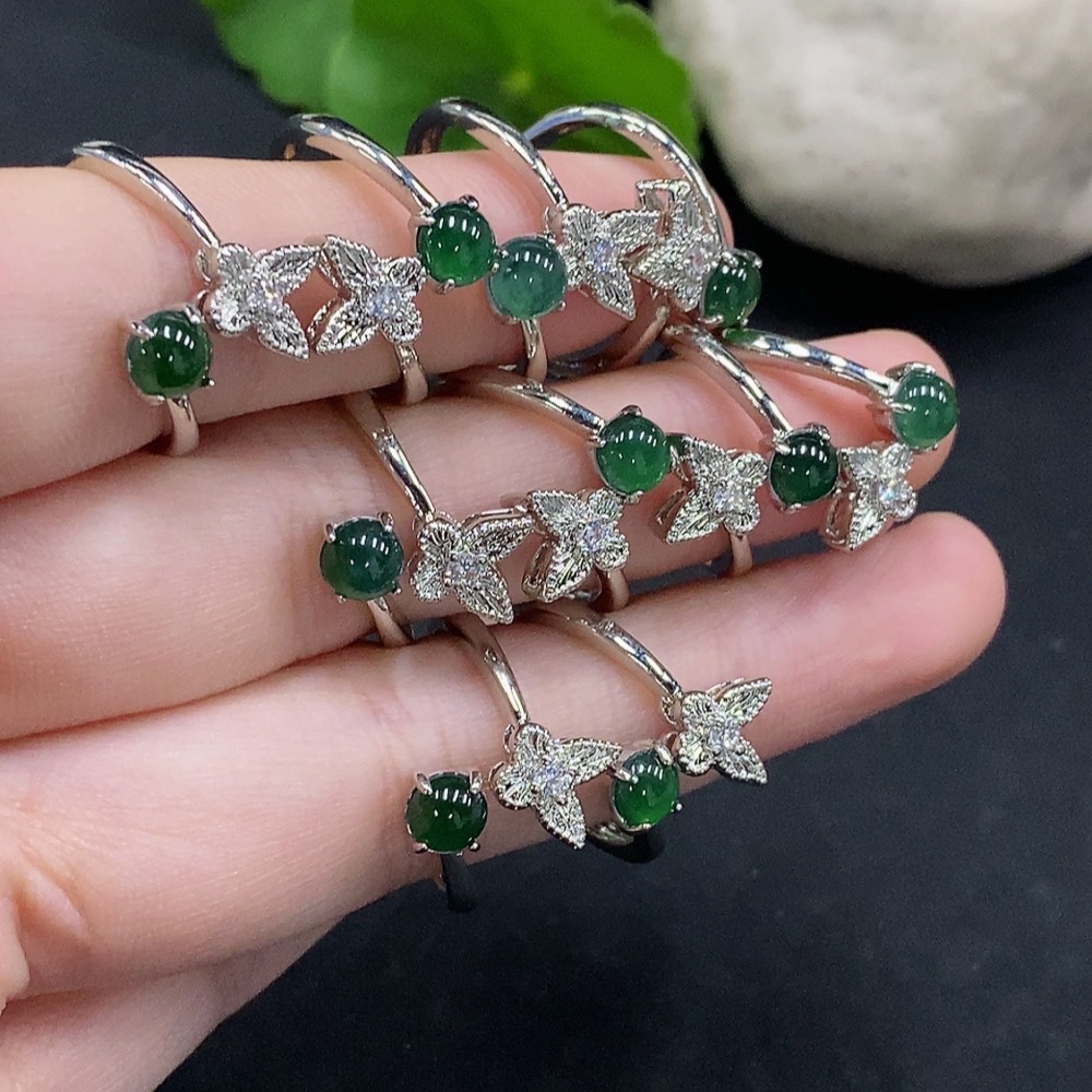F33927866 Jadeite Cabochon Inlaid Ring Non-gold Inlaid Adjustable