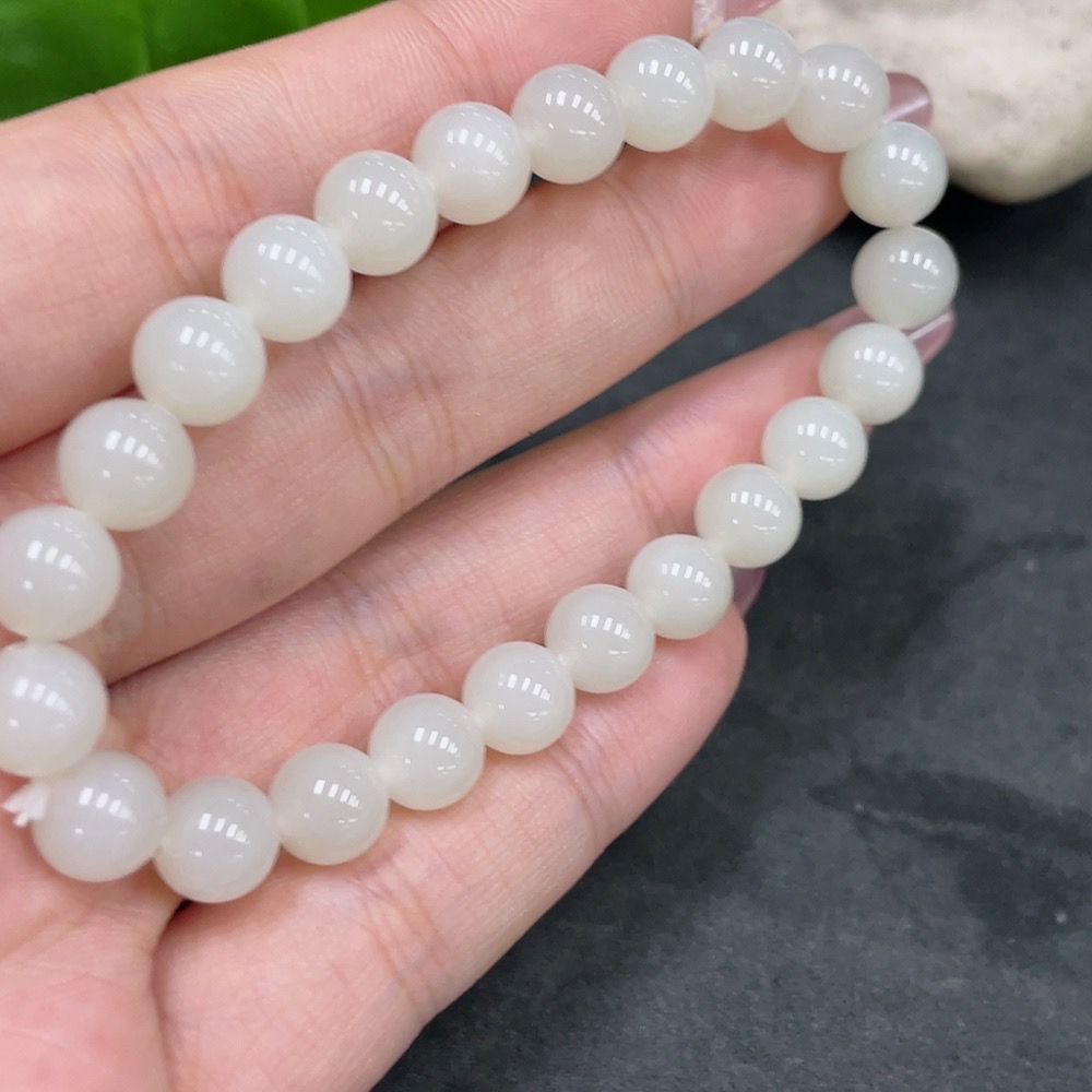 H33925689 Hetian Jade Bead Bracelet, Approx. 8mm, Total Weight About 17.6g