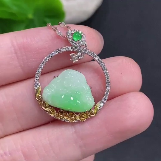 F34077362 Jadeite Buddha Pendant Non-Gold Setting Total Weight Approx. 4.4g (Including Chain)