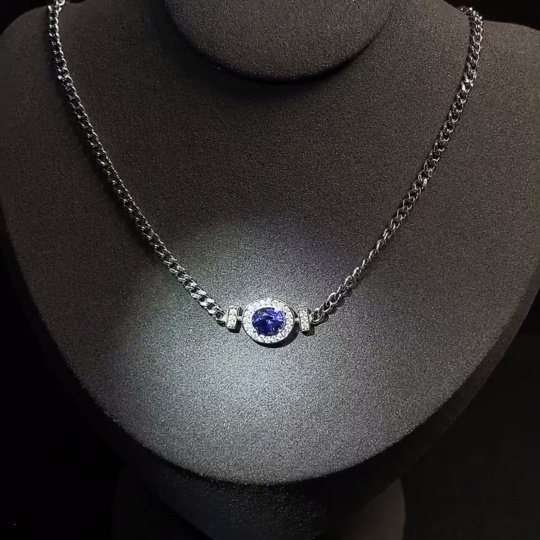 C25845758 Sapphire Inlaid Necklace, Non-Gold Inlaid Chain Body, Total Weight Including Chain Approximately 10.18g
