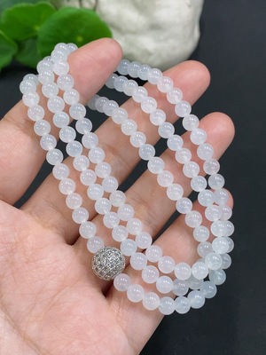 F34000724 Jadeite Bead Necklace Non-Gold Setting Total Weight Approx. 29.2g Size About 4.9mm