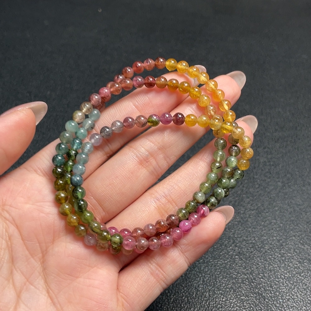 C34952487 Tourmaline Bead Strand with Visible Organic Matter and Other Mineral Components, Total Weight Approx. 17.71g, Bead Size About 4.4mm