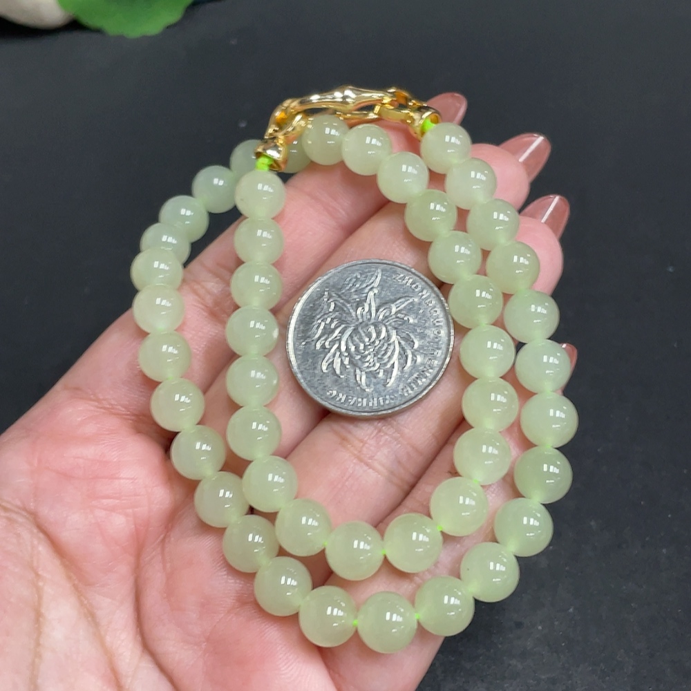 H34054127 Hetian Jade Bead Necklace Approx. 7.7 mm Total Weight About 38.9g Non-Gold