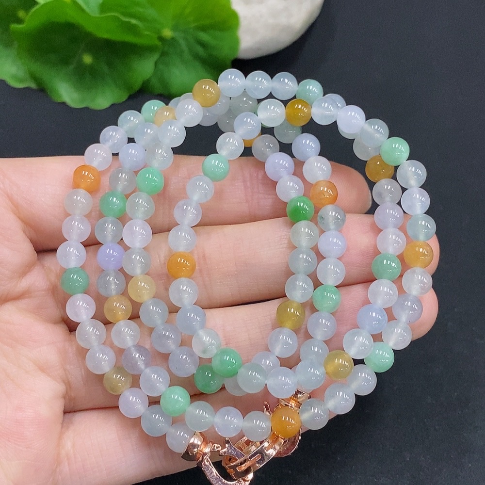 F32808266 Jadeite Bead Necklace Non-Gold Setting Total Weight Approx. 36.7g Size Around 5.2mm Color Origin Undetermined