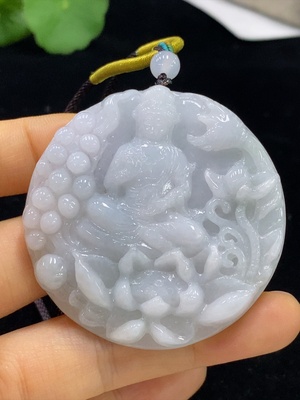 F34071928 Jadeite Pendant Guanyin with Non-Grade A Beads Including Rope Total Weight Approx. 52.33g