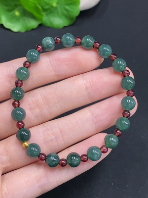 F30544517 Jadeite Bracelet Approx. 6.8mm Beads with 99% Gold Small Beads Non-Grade A Total Weight Approx. 11.44g