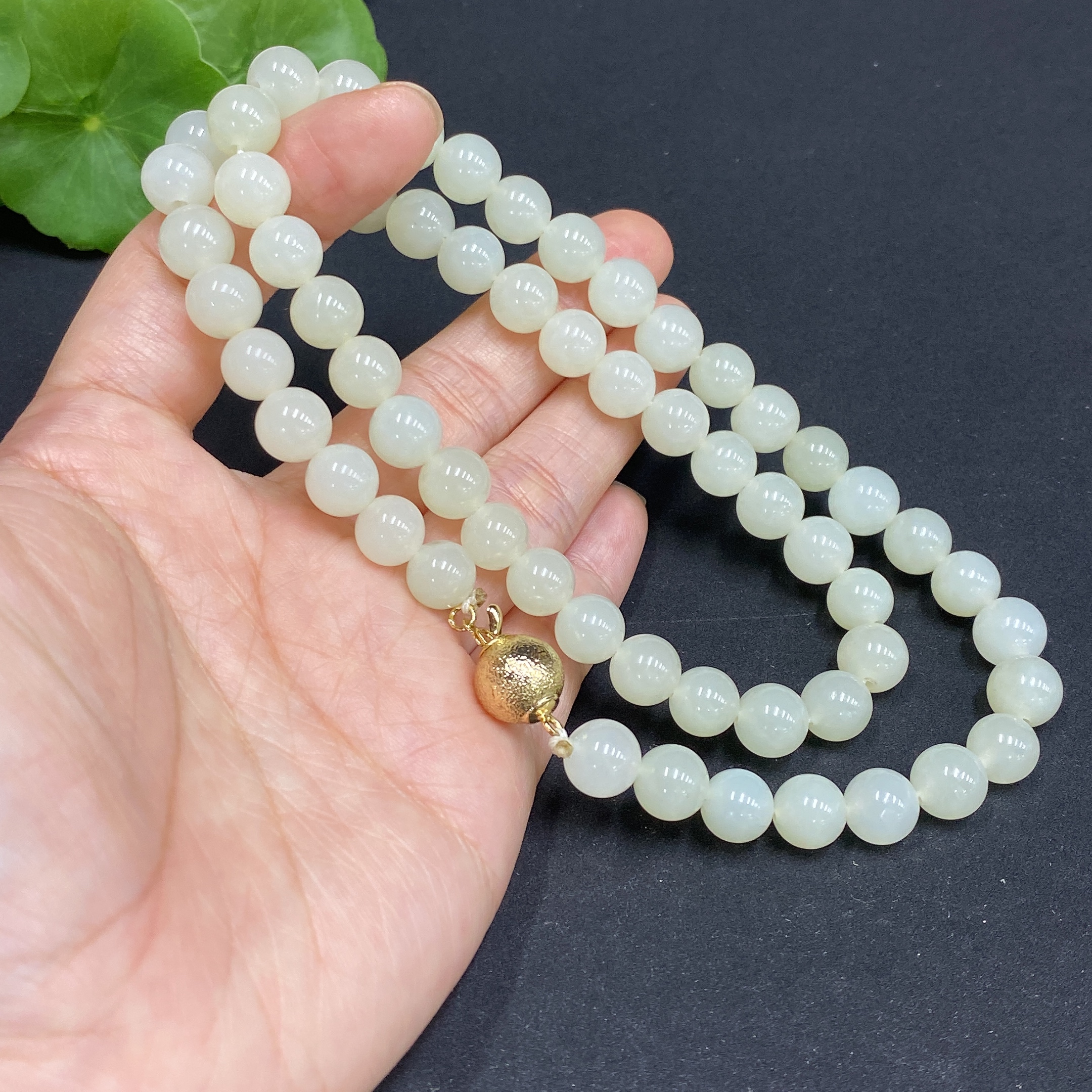 H34015541 Hetian Jade Bead Necklace Approx. 7.8mm Non-Gold-Inlaid Total Weight About 53.2g