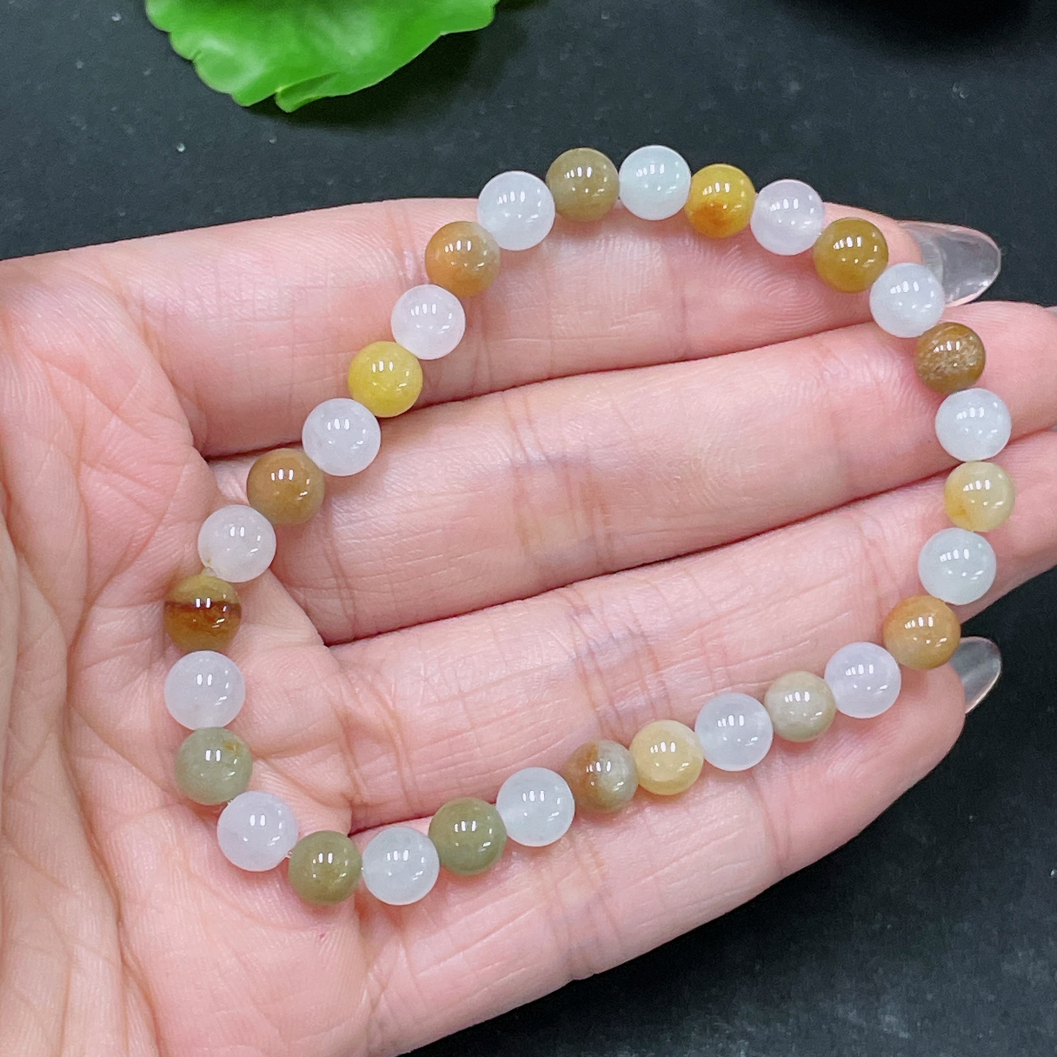 F34021844 Jadeite Beads Yellow Red Color Origin Undetermined Total Weight Approx.12.4g Size Approx.6.1mm