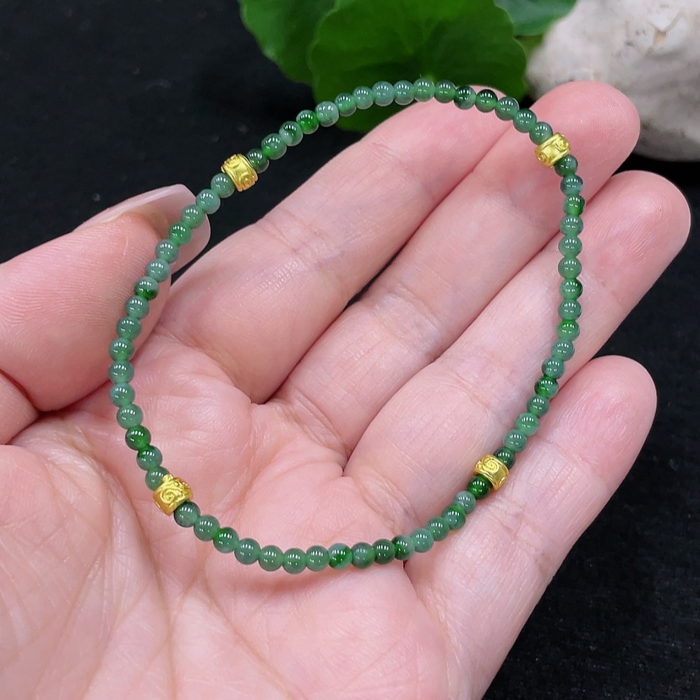 F33827650 Jadeite Beads Bracelet Approx. 3mm Total Weight Approx. 3.5g (Non-Gold Inlaid)