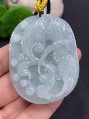 F33826016 Jadeite Crane Pendant, Total Weight Including Rope Approx. 79g
