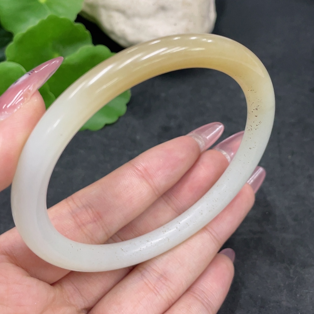 H33884993 Hetian Jade Round Bangle, Size 62.3, Total Weight Approx. 30.7g, Containing Other Mineral Components