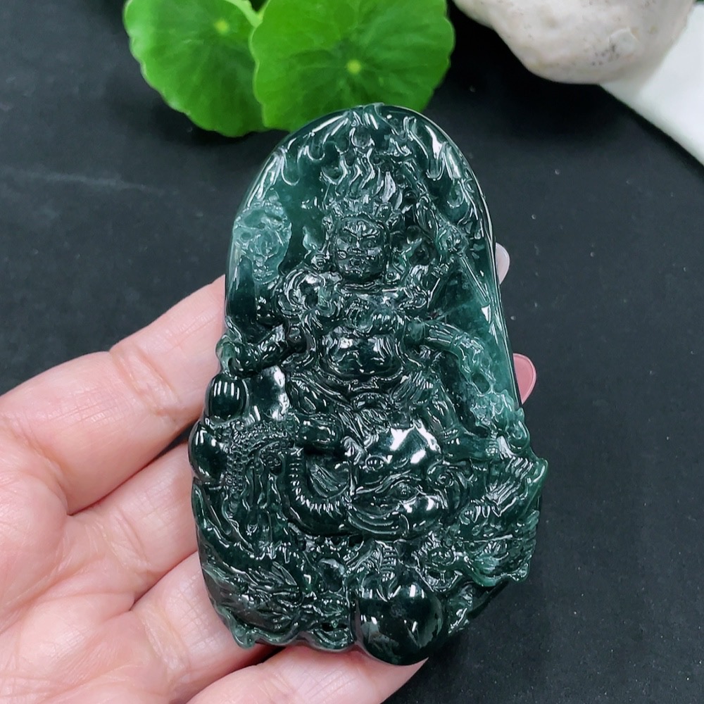 F34013854 Jadeite Fudo Myoo Statue with Base, Total Weight Approx. 61.37g