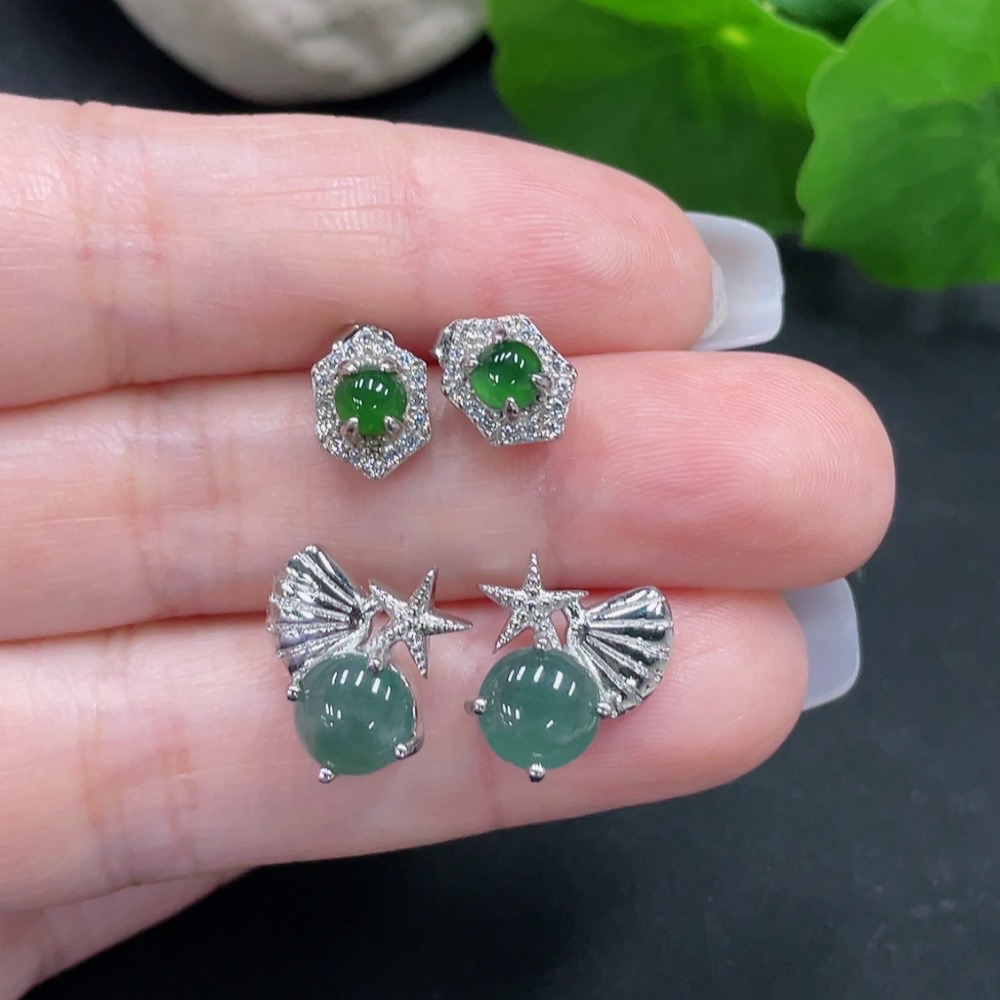 F27095438 Jadeite Inlaid Earrings Sell as a Lot (Non-Gold Inlaid)