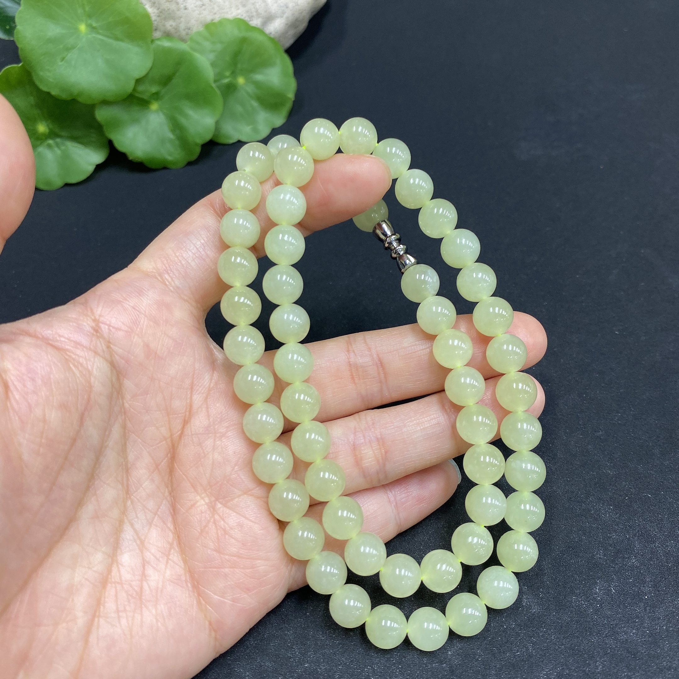H33878358 Hetian Jade Bead Necklace Approx. 7.8mm Beads Total Weight Approx. 43.8g