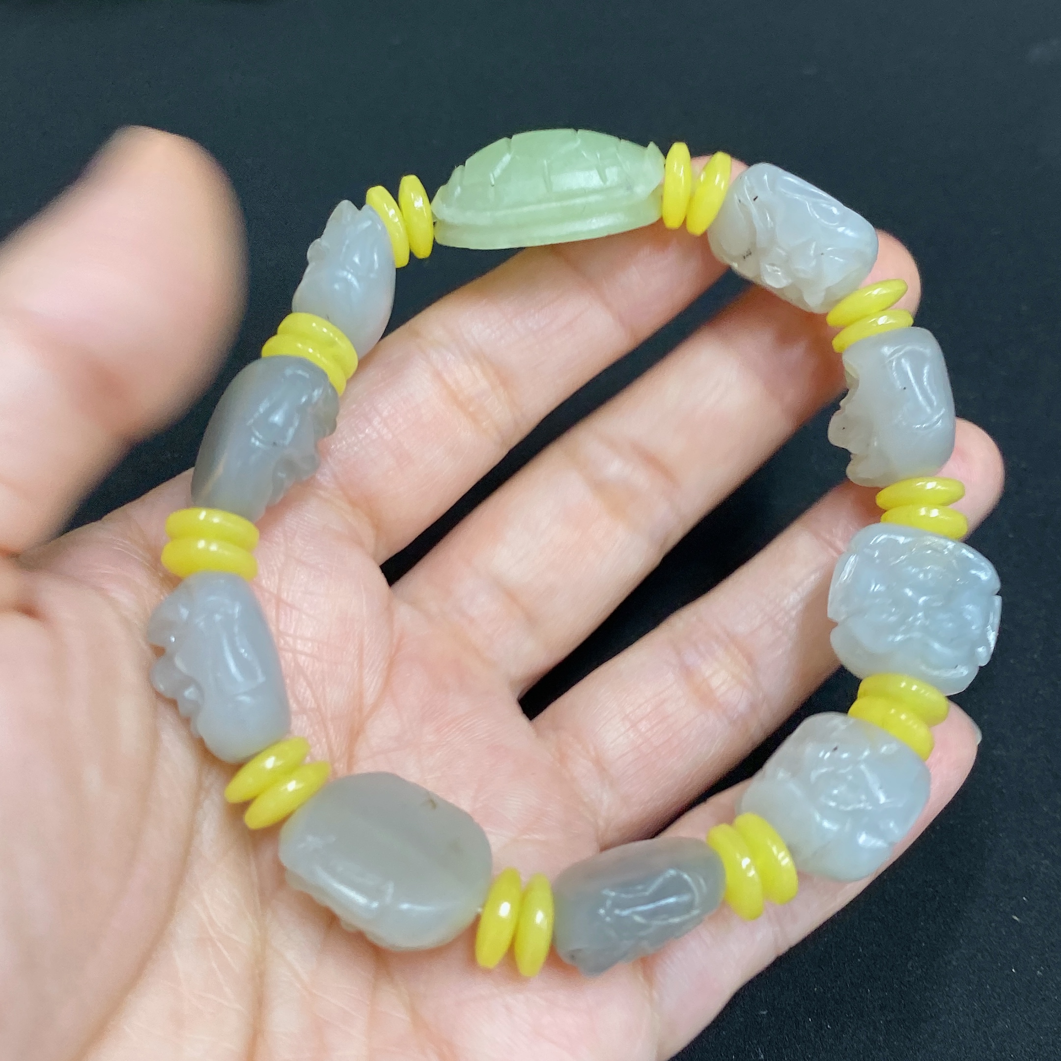 H34985355 Hetian Jade Bracelet with Non-Hetian Jade Beads, Total Weight Approx. 38.2g