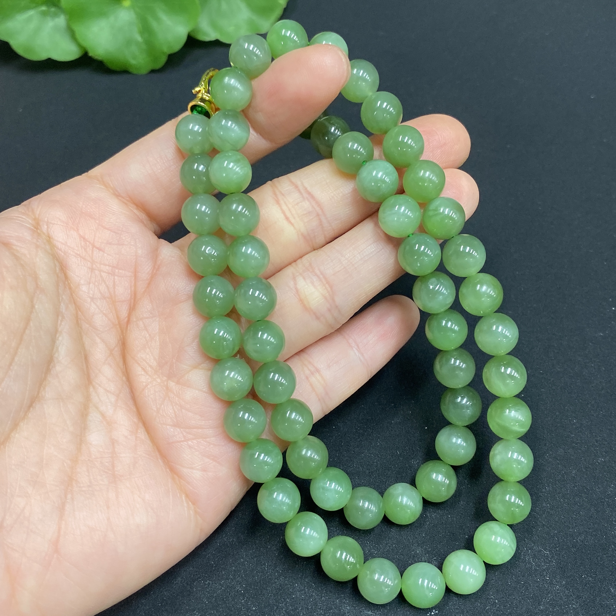 H32796392 Hetian Jade Bead Necklace Approx. 7.8mm Non-Gold-Inlaid Total Weight Approx. 47.3g