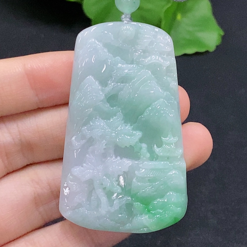 F31683112 JadeiteLandscape Pendant with Non-A Grade Beads, Total Weight Approx. 30.7g