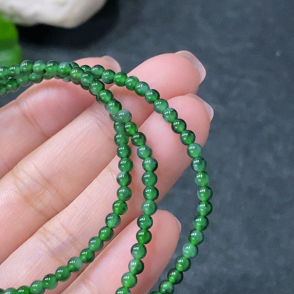 F34030541 Jadeite Bead Necklace Approx. 3mm Non-Gold Total Weight Approx. 9.6g