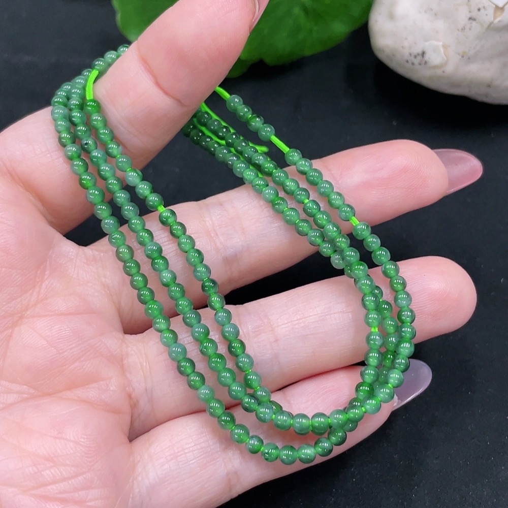 F34983105 Jadeite Beaded Necklace Approximately 3mm Total Weight About 7.9g