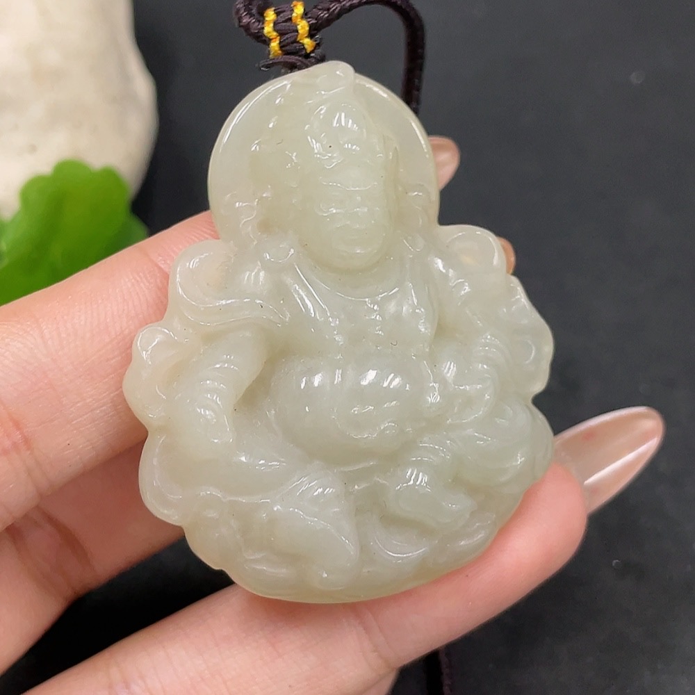 H32706472 Hetian Jade Pendant - Yellow Jambhala (Total Weight Including Rope: 33.3g)