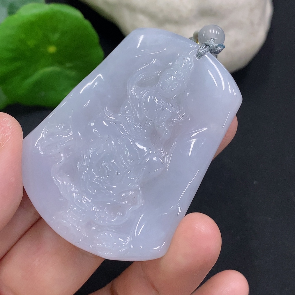 F32800456 Jadeite Dragon-Guarding Guanyin Pendant, total weight with rope approx. 29.3g (matching beads non-A)