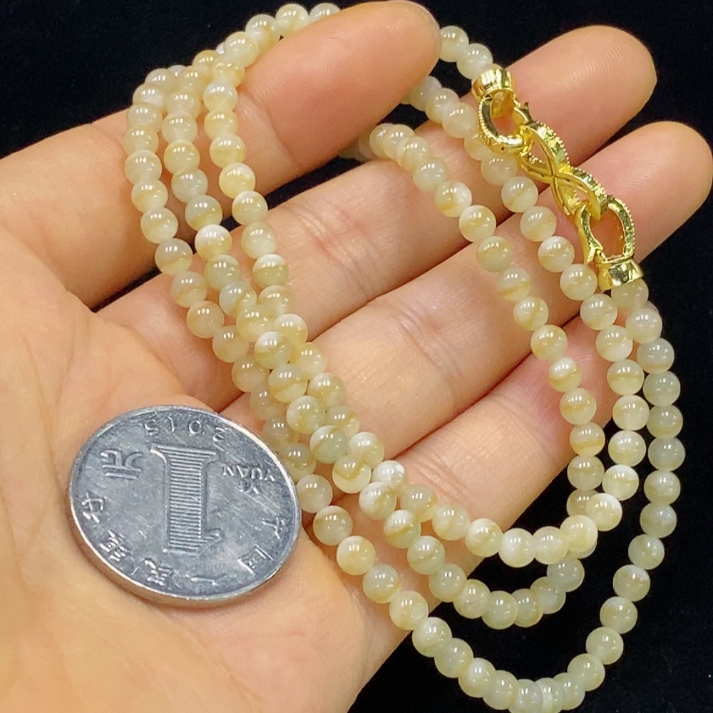 F34024102 Jadeite Beaded Necklace Approx. 4mm Total Weight Approx. 20.53g Non-Gold Yellow Part Color Origin Undetermined