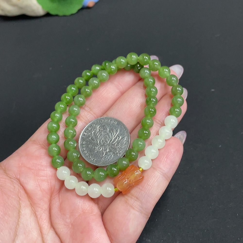 H33901538 Hetian Jade Bead Necklace Approx. 5.7mm Total Weight Approx. 20.7g with Southern Red Agate