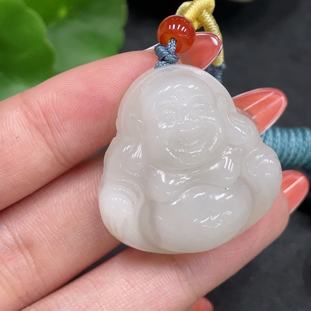 H34979762 Hetian Jade Pendant - Buddha with Other Mineral Components, Total Weight (Including Rope) Approx. 18.8g