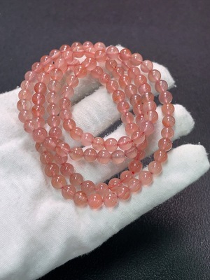 C34949611 South Red Agate Bead Necklace with Visible Organic Matter, Total Weight Approx. 37.5g, Bead Size Around 6mm