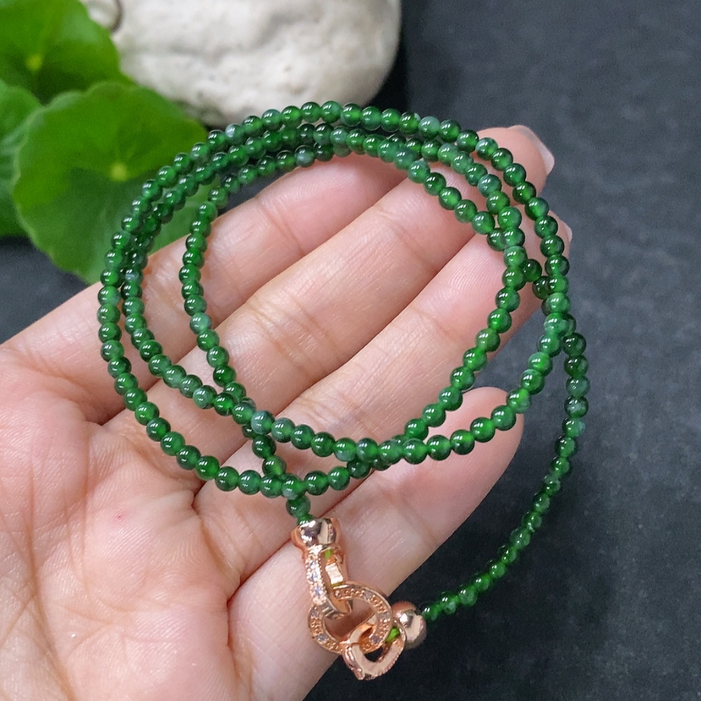 F34030536 Jadeite Bead Necklace Approx. 3mm Non-Gold Total Weight Approx. 9.82g