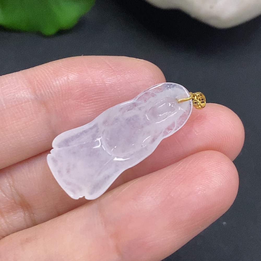 F35107121 Jadeite God of Wealth Pendant with 18K Gold Clasp, Total Weight Approx. 2.3g