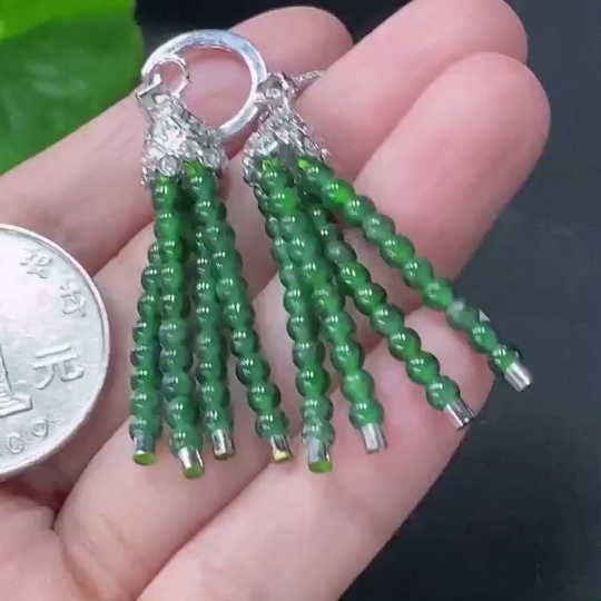 F31614762 Jadeite Inlaid Earrings Non-Gold Total Weight Approx. 6.9g