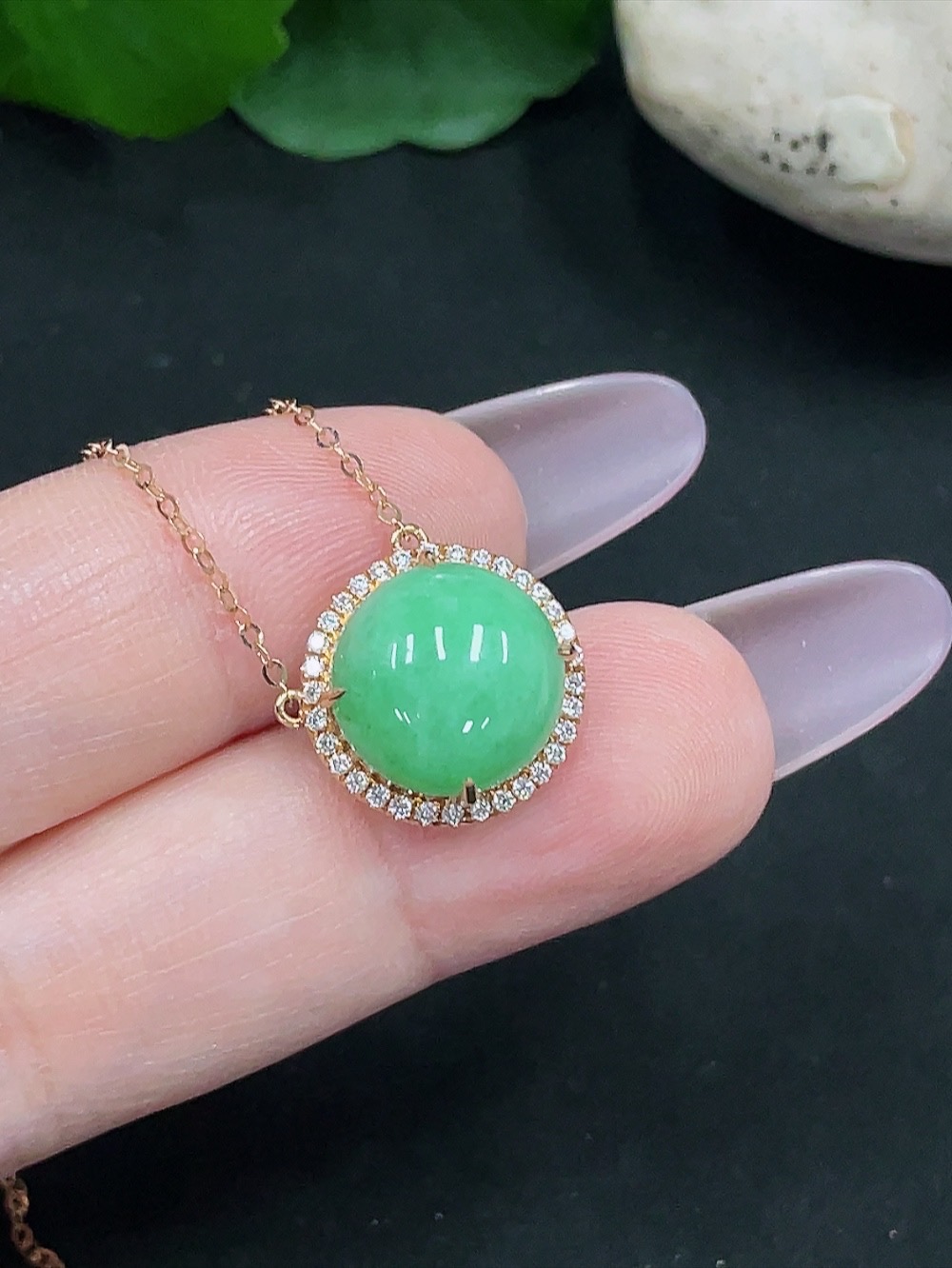 F35129612 Jadeite Inlaid Necklace 18K Gold Total Weight Approx. 3g (Non-Diamond)