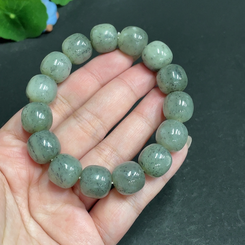 H30464506 Hetian Jade Bead Bracelet, Approx. 13.7 mm, Total Weight Approx. 69.4g