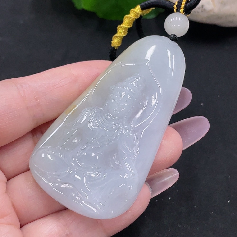 F35142228 Jadeite Guanyin Pendant Total Weight Approx. 41.6g (Including Cord Weight) (Matching Beads Non-A)