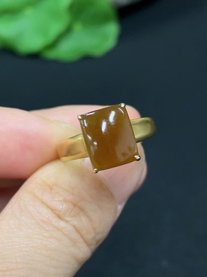 H45380808 Hetian Jade Inlaid Ring, Adjustable Size, 18K Gold, Total Weight Approx. 3.1g