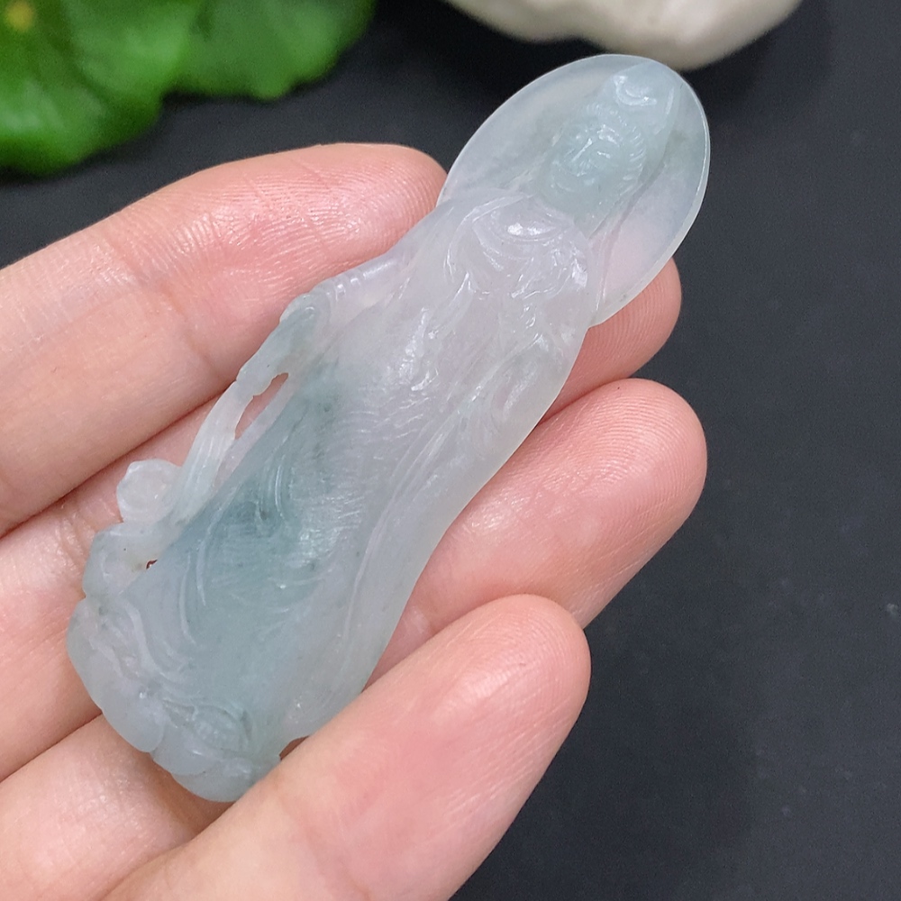 F35126128 Jadeite Rough Guanyin Pendant Total Weight Approx.10.6g