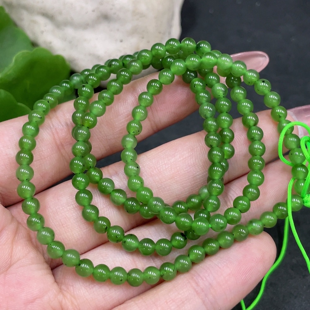 H34959658 Hetian Jade Jasper Bead Necklace, approx. 4mm, total weight approx. 14g