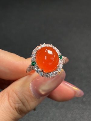 C28222809 Red Agate Inlaid Ring (Non-Gold Setting, Adjustable, Total Weight Approx. 5.02g)