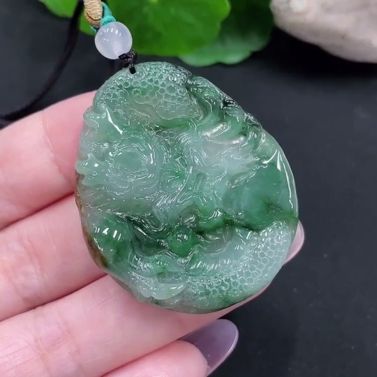 F34967159 Jadeite Dragon Pendant Total Weight Approx. 19.8g (Including Rope Weight)