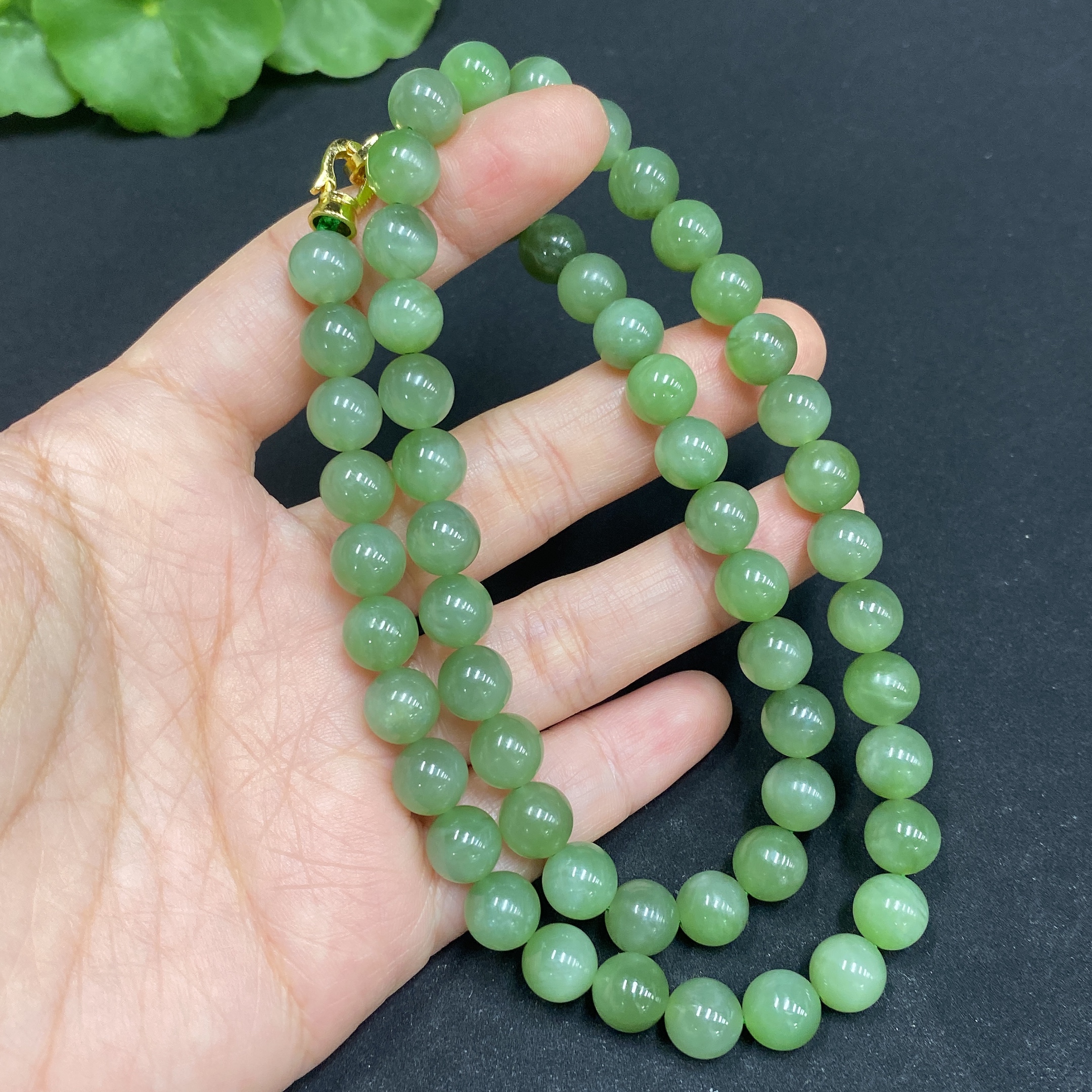 H32796392 Hetian Jade Bead Necklace Approx. 7.8mm Non-Gold-Inlaid Total Weight Approx. 47.3g