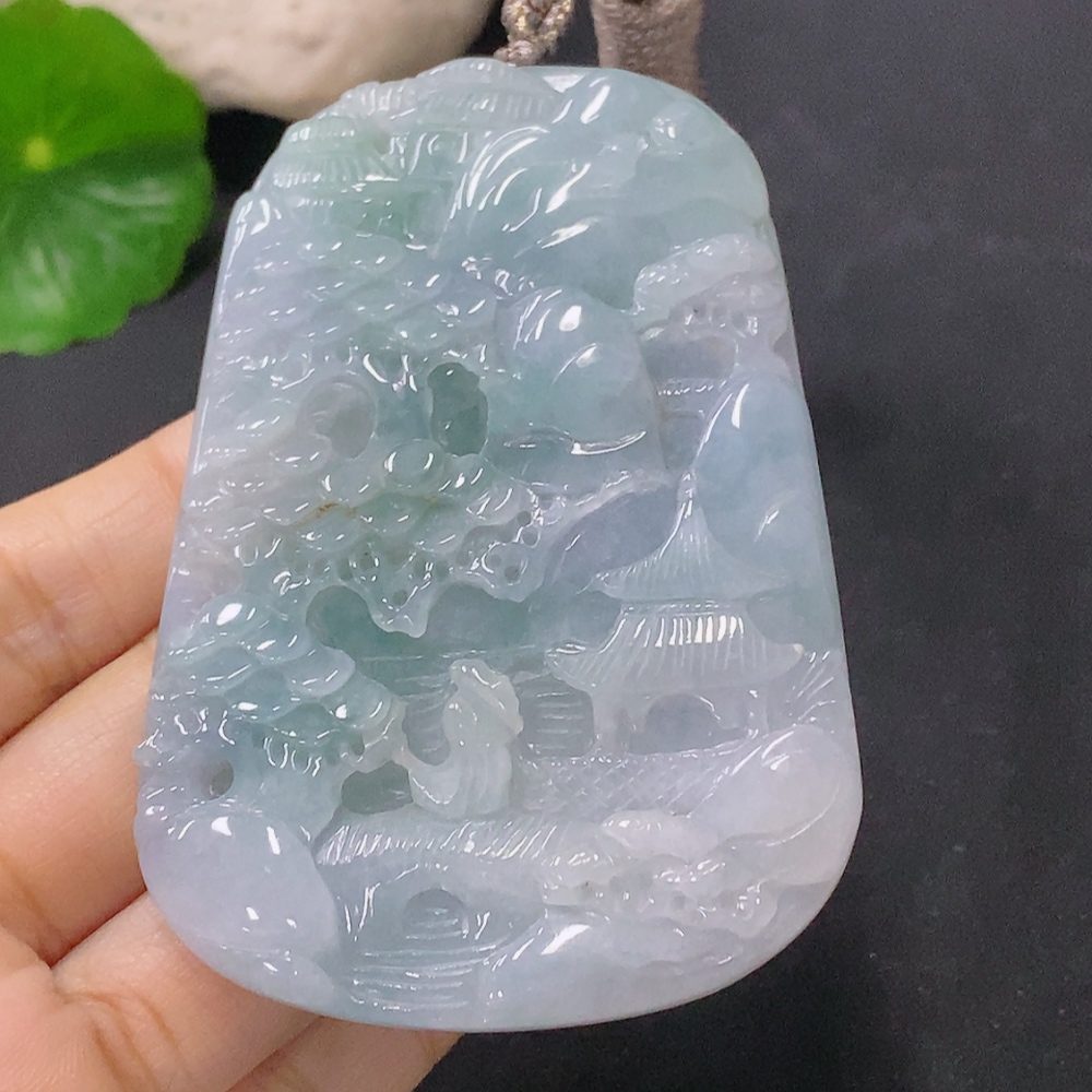 F35117327 Jadeite Pendant Landscape Plaque Total Weight Including String 71.7g