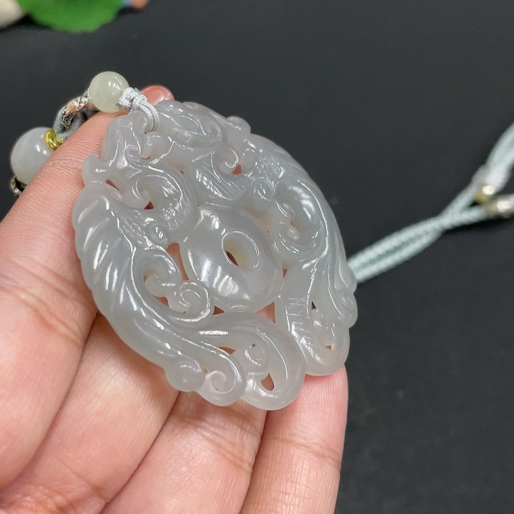 H34005660 Hetian Jade Pendant, Antique-style Piece, Total Weight Approx. [with cord] 27.9g, Beads Not Hetian Jade