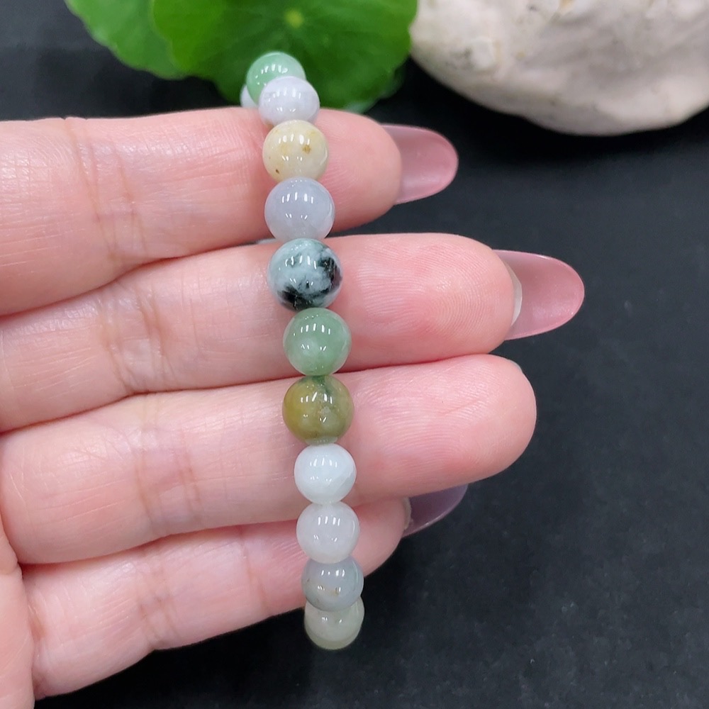 F34983107 Jadeite Beads Approx. 7.4mm Total Weight Approx. 13.4g (Yellow Part Color Cause Undetermined) (Containing Other Mineral Components)