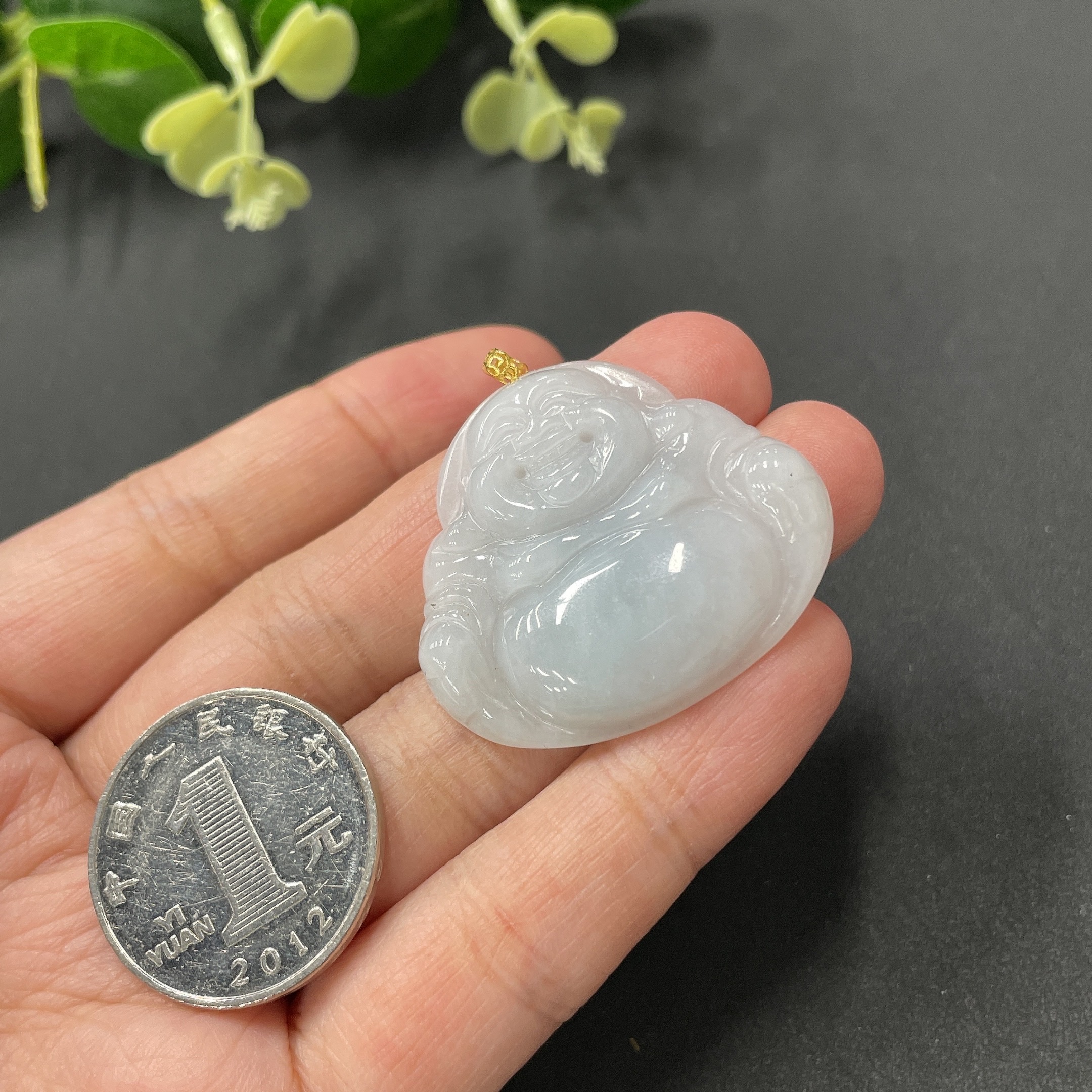 F10100600 Jadeite Buddha Pendant with 18K Gold Clasp