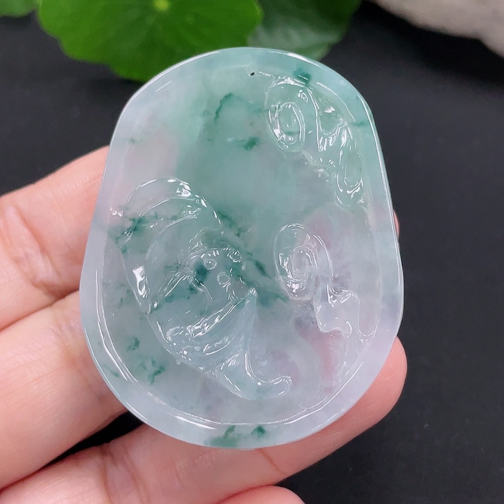 F28287594 Jadeite flower and bird pendant plaque, total weight approximately 22.5 grams