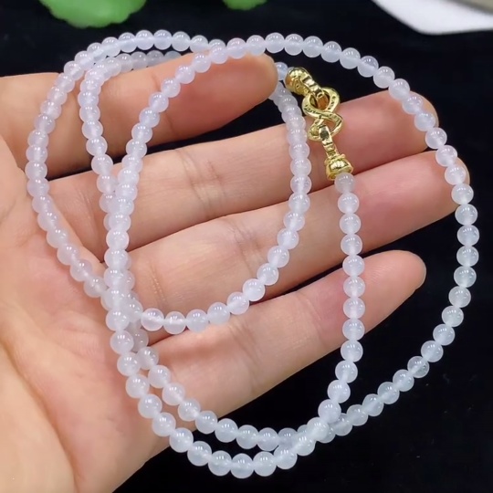 F33912021 Jadeite Beaded Necklace Approx. 3.6mm Total Weight Approx. 16g Non-gold Clasp